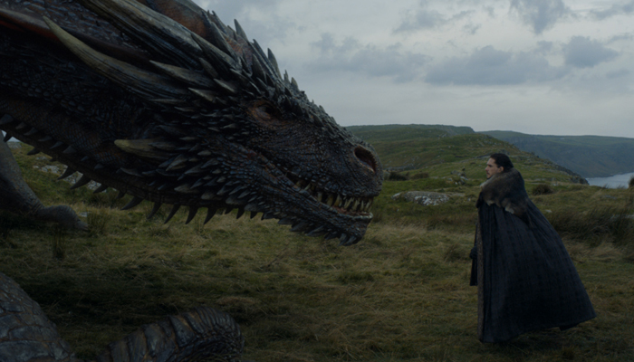 Drogón y Jon Snow en Guardaoriente, el quinto capítulo de la séptima temporada de Juego de Tronos